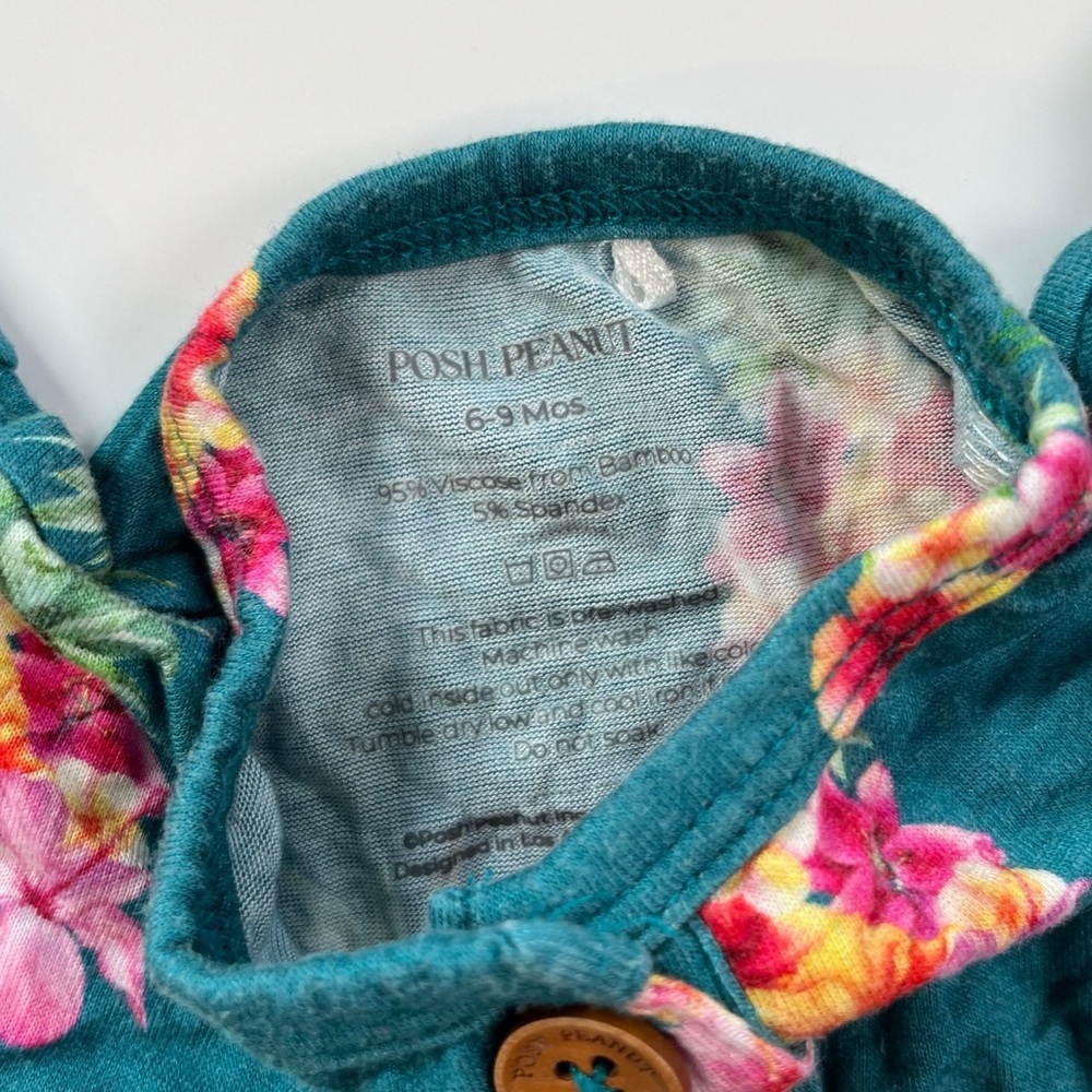 Posh Peanut Baby Vacation Tropical Teal Romper Pink Yellow Floral Pineapple - Picture 3 of 3